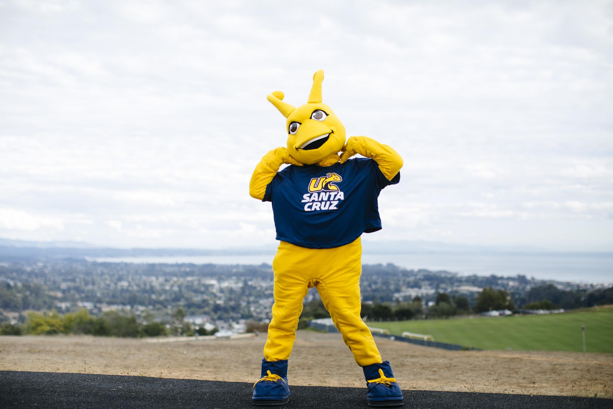 Banana Slug Mascot strikes a pose