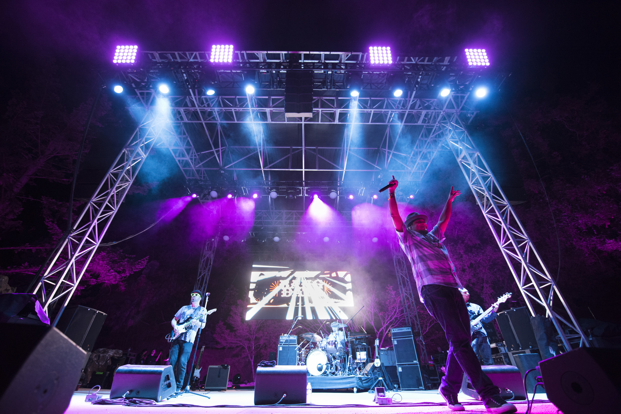 Band on stage at the UC Santa Cruz Quarry Amphitheater.