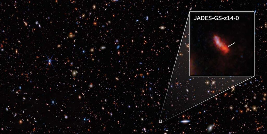 Photo of zooming in of the distant galaxies by JWST.